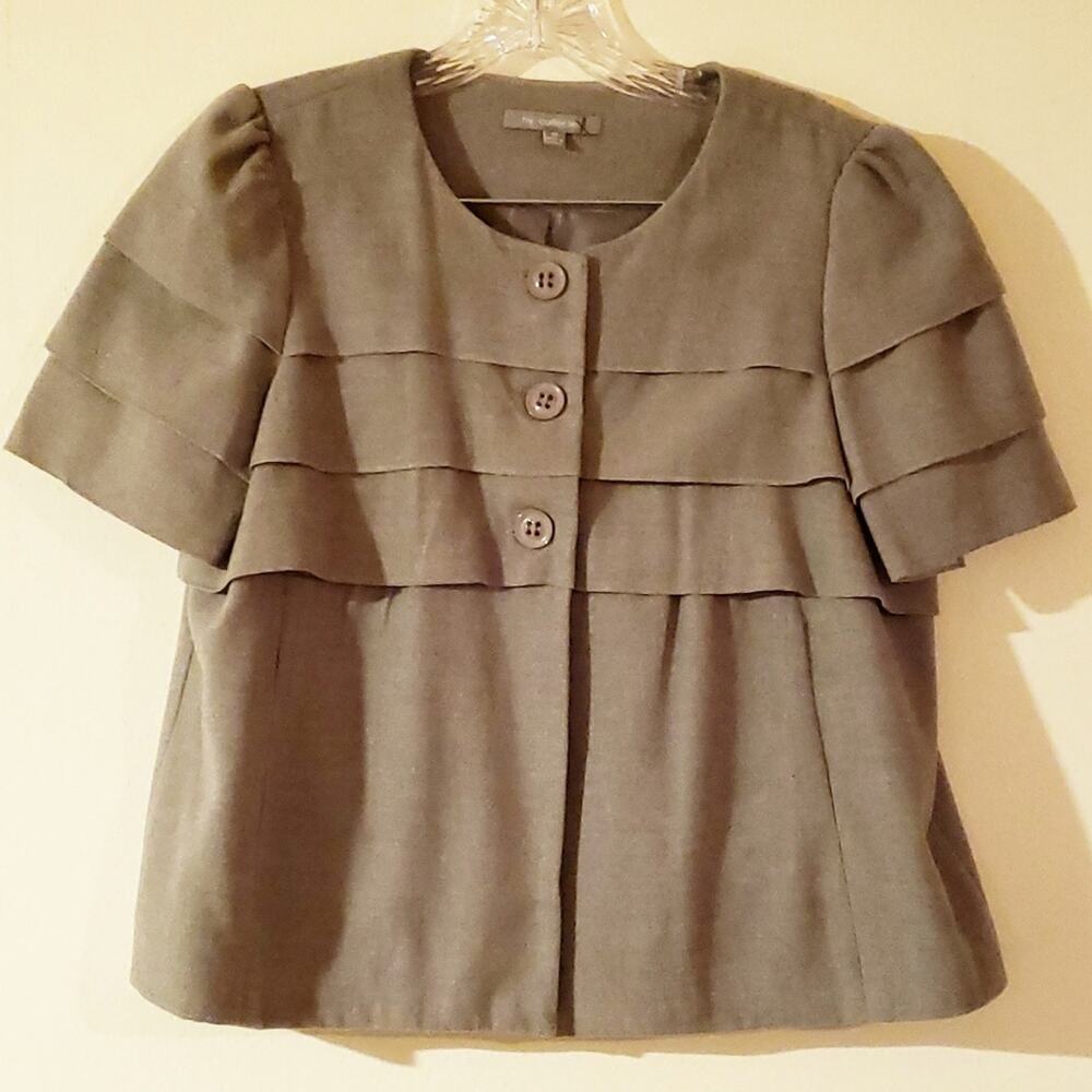 NY Collection Gray Pleaded Buttoned Coat